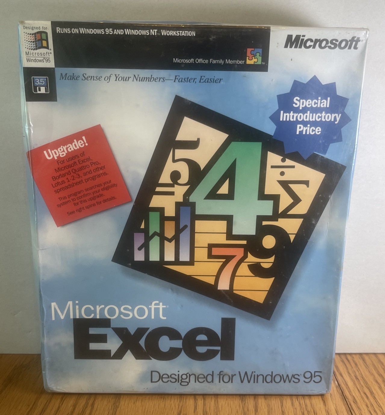 Vintage Microsoft Excel For Windows 95 Big Box Software 3.5 Floppy New Sealed