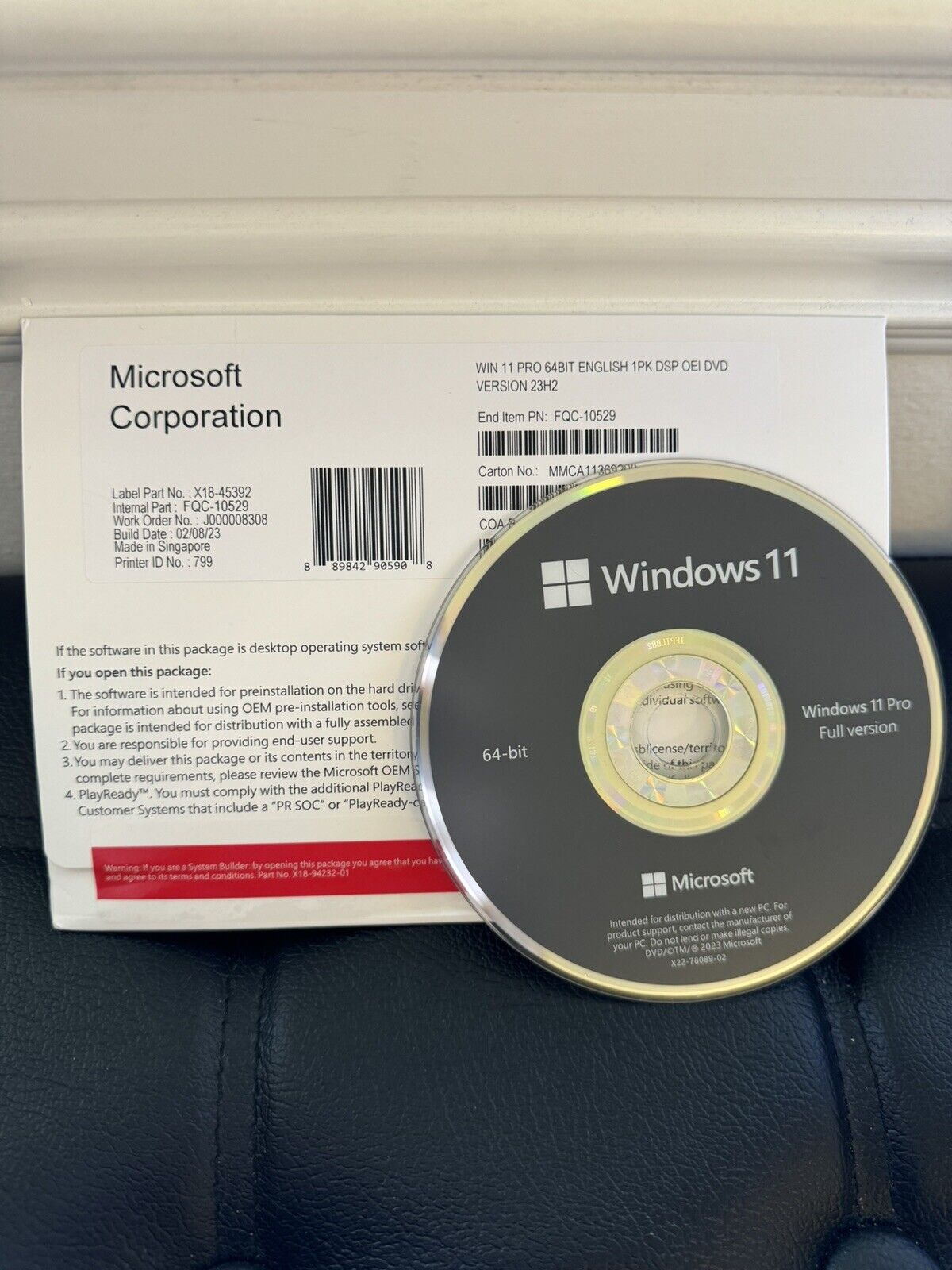 NEW MS Win 11 pro 64 Bit, With DVD Installer, Product Key 