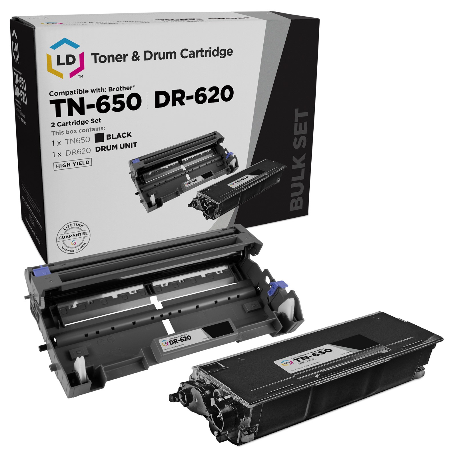 Compatible Brother TN650 Toner and DR620 Drum Combo Pack: 1 TN650 1 DR620