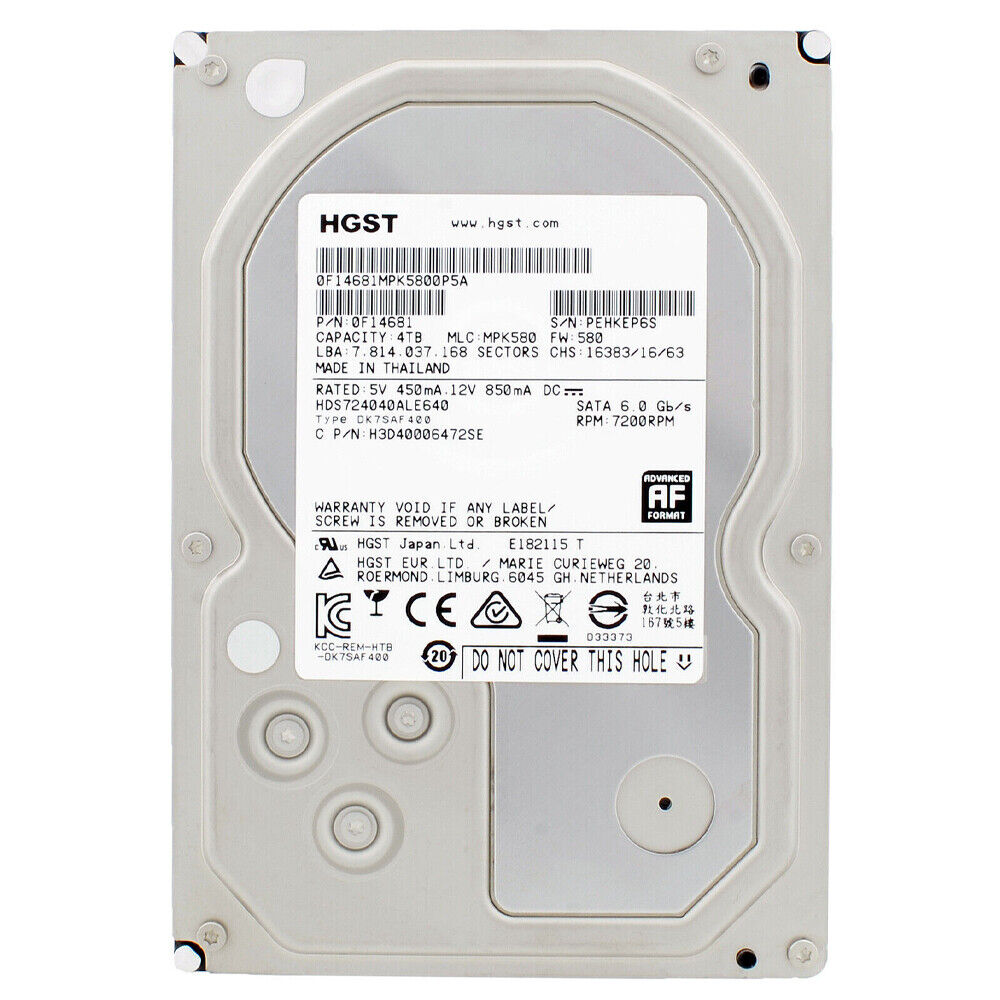 HGST Deskstar 7K4000 4TB 7.2K RPM 64MB SATA 3.5” Internal Hard Drive,