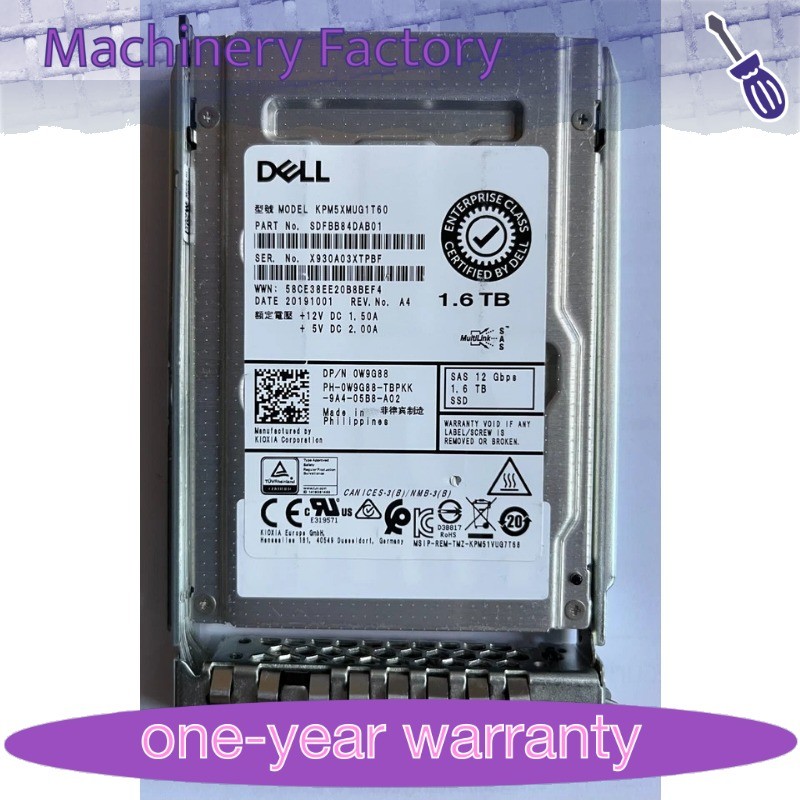 New W9G88 0W9G88 DELL KIOXIA KPM5XMUG1T60 1.6TB SAS 2.5" 12Gb/s SSD MU R640 R740