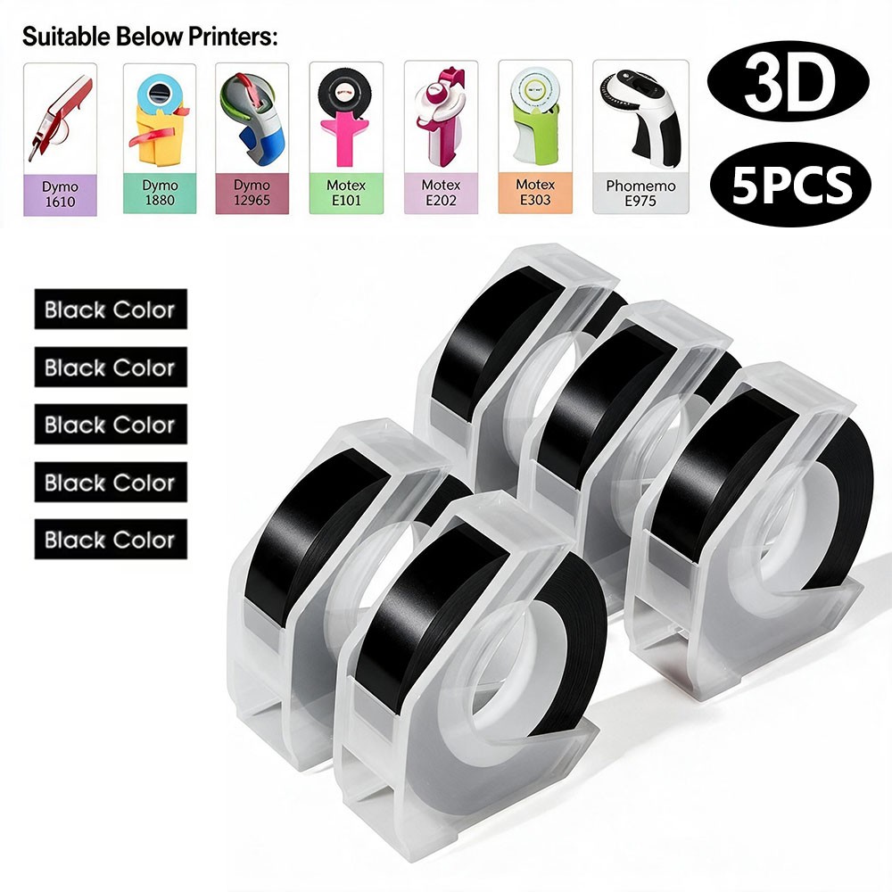 5PCS Embossing Label Maker Tape 3/8 Inch 3D Compatible with Dymo Label Maker
