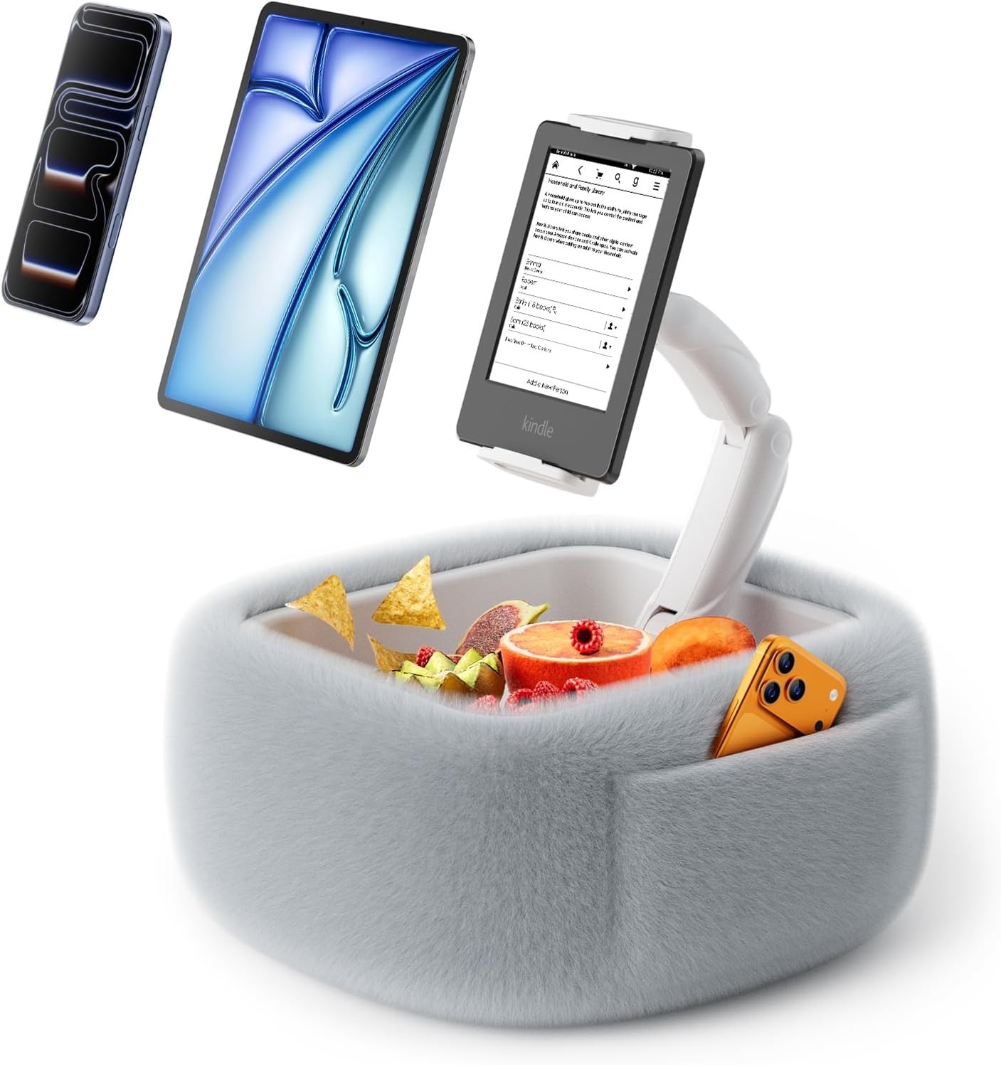 LULULOOK 4.7-14.6” Kindle Tablet Pillow Stand Fluffy Gray​ Foldable Washable
