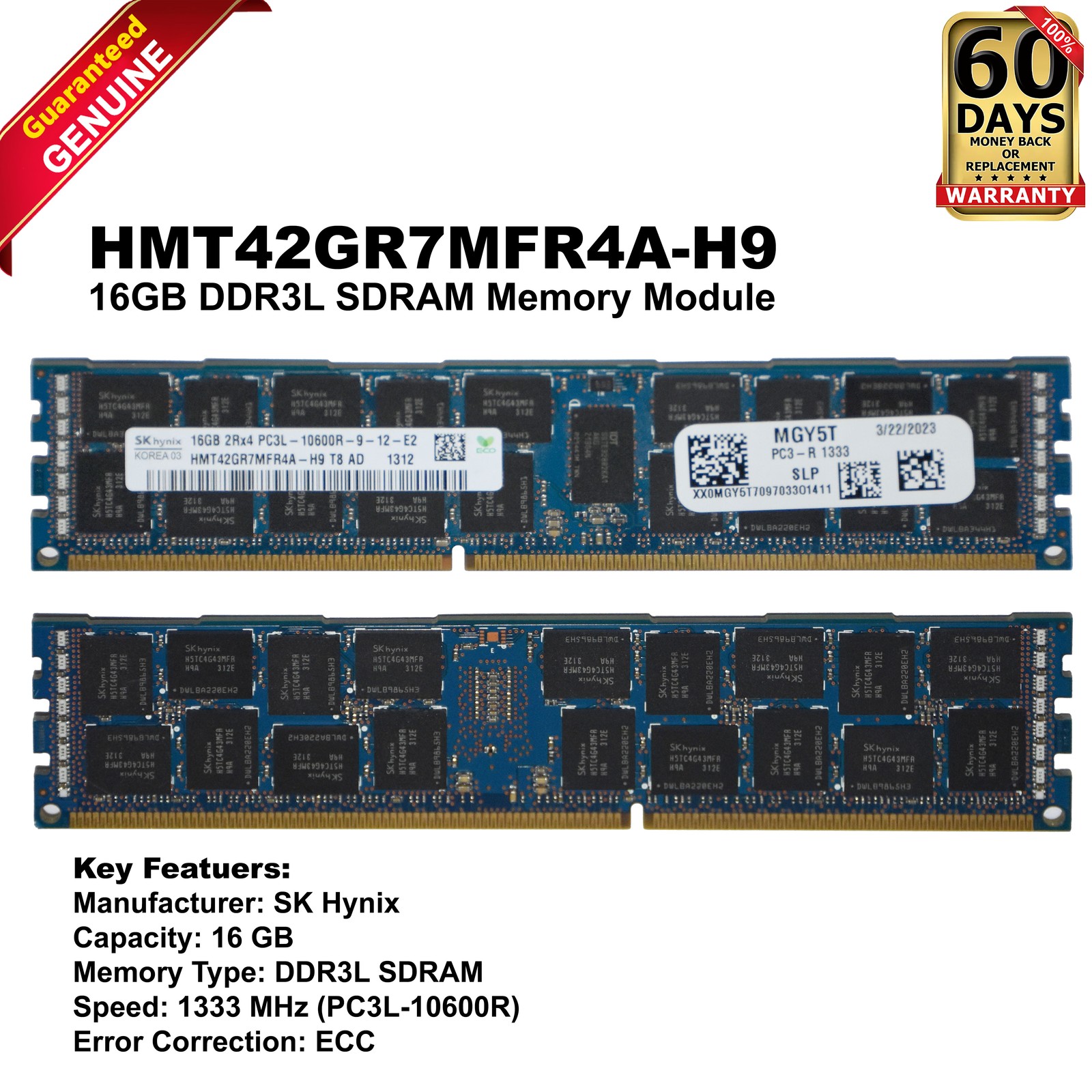 SK Hynix HMT42GR7MFR4A-H9 16GB DDR3L 1333MHz PC3L-10600R ECC Memory MGY5T
