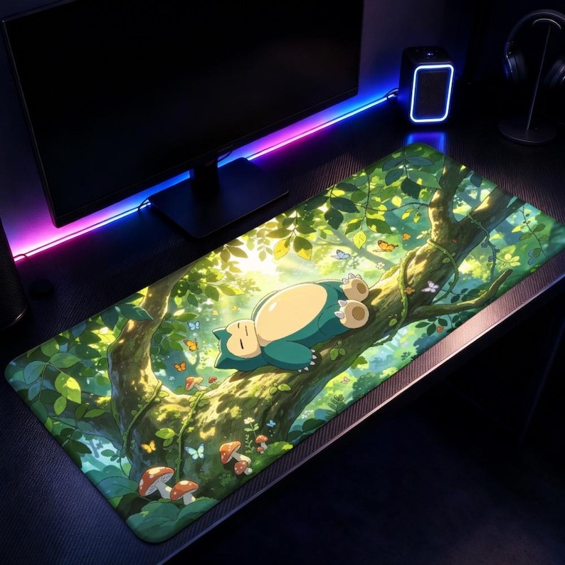 Snorlax Desk Mat, Cute Pokemon Forest Large Mouse Pad Kawaii Accessories