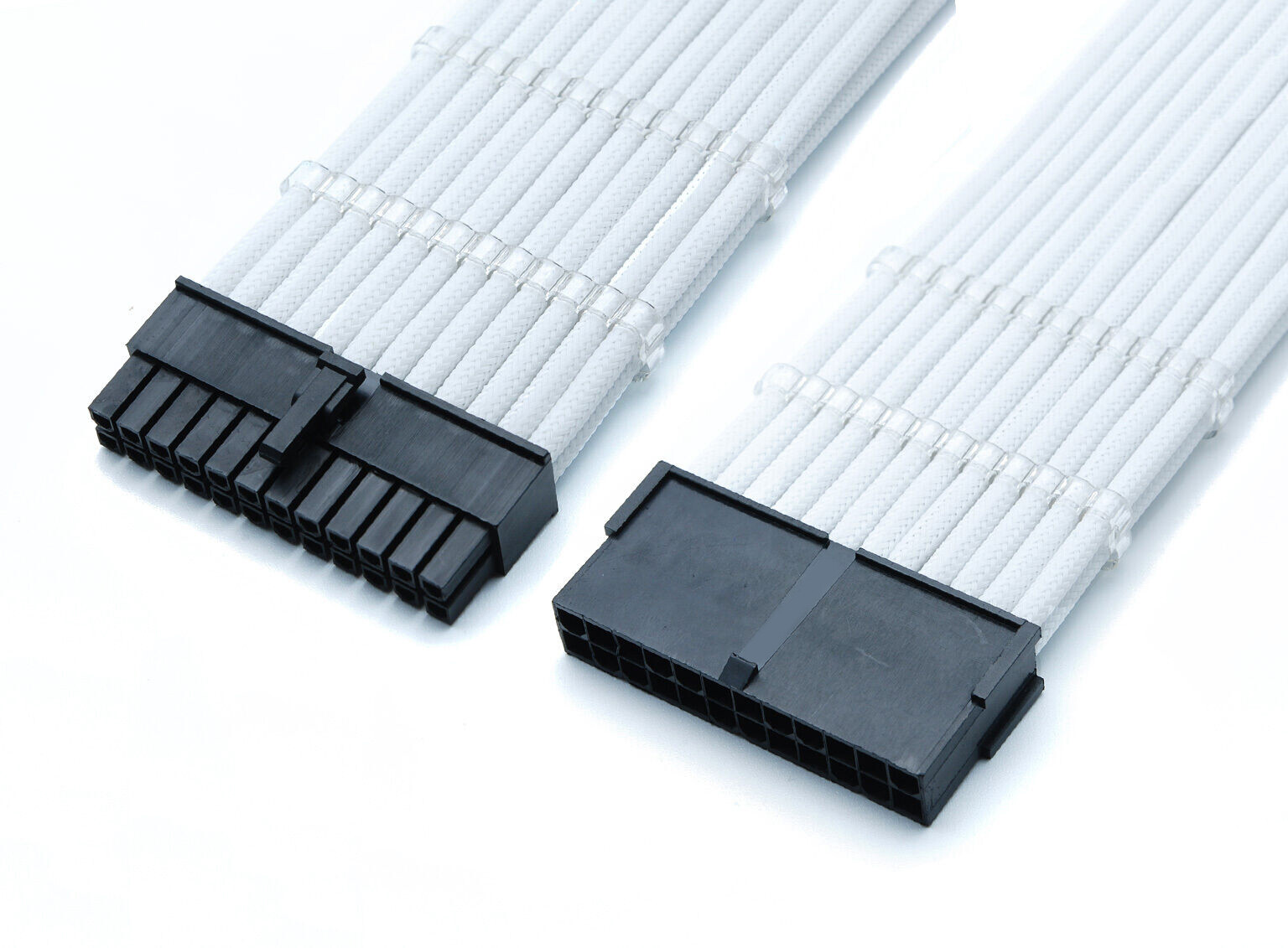 24pin ATX Motherboard 30cm Full White Sleeved Extension + Cable Comb for PC Case