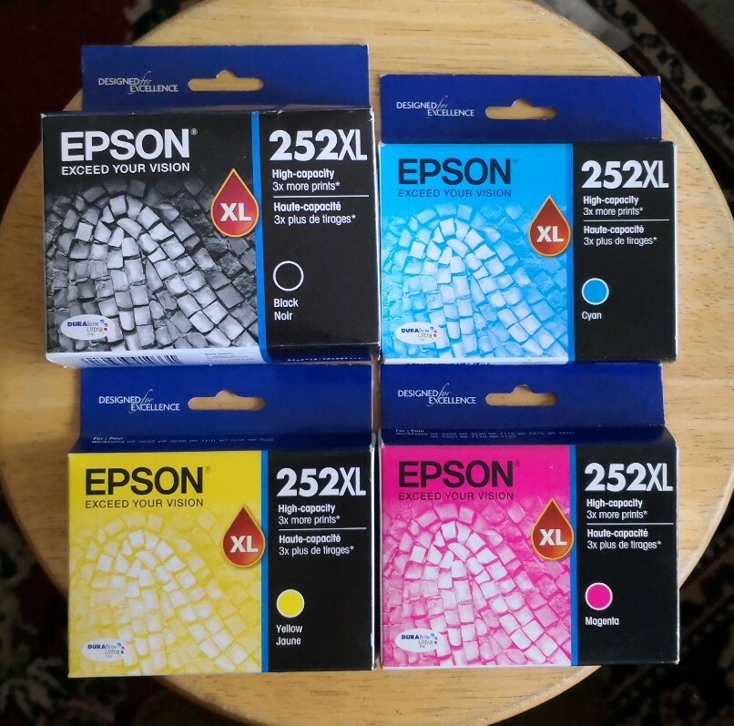 2018/2020 New In Box 4 Genuine EPSON 252 252XL Ink WF 7610 7620 7110 3620 3640