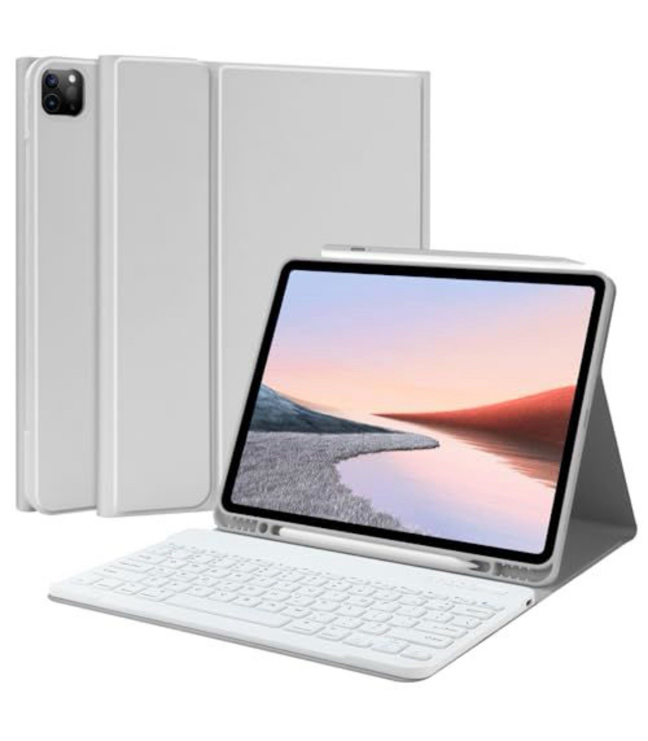 Detachable Keyboard Case w/Pencil Holder for iPad Air 13" iPad Pro 12.9", Gray
