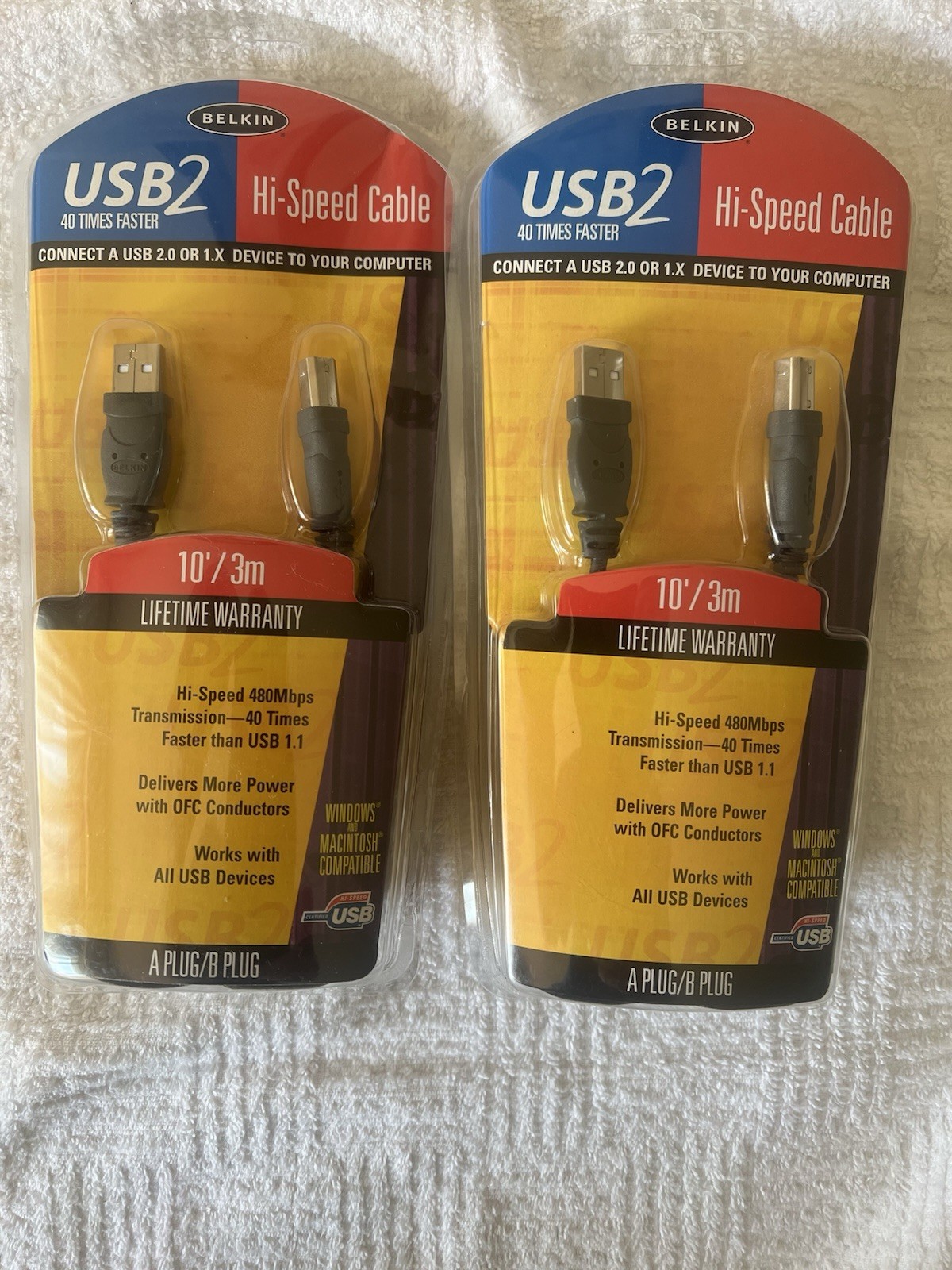 NEW BELKIN 10’ hi speed cable Lot Of 2 Packs