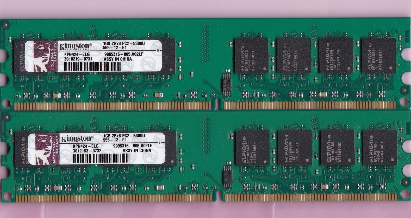 2GB 2x1GB PC2-5300 KINGSTON KPN424-ELG DDR2-667 DESKTOP RAM MEMORY KIT DIMM CN