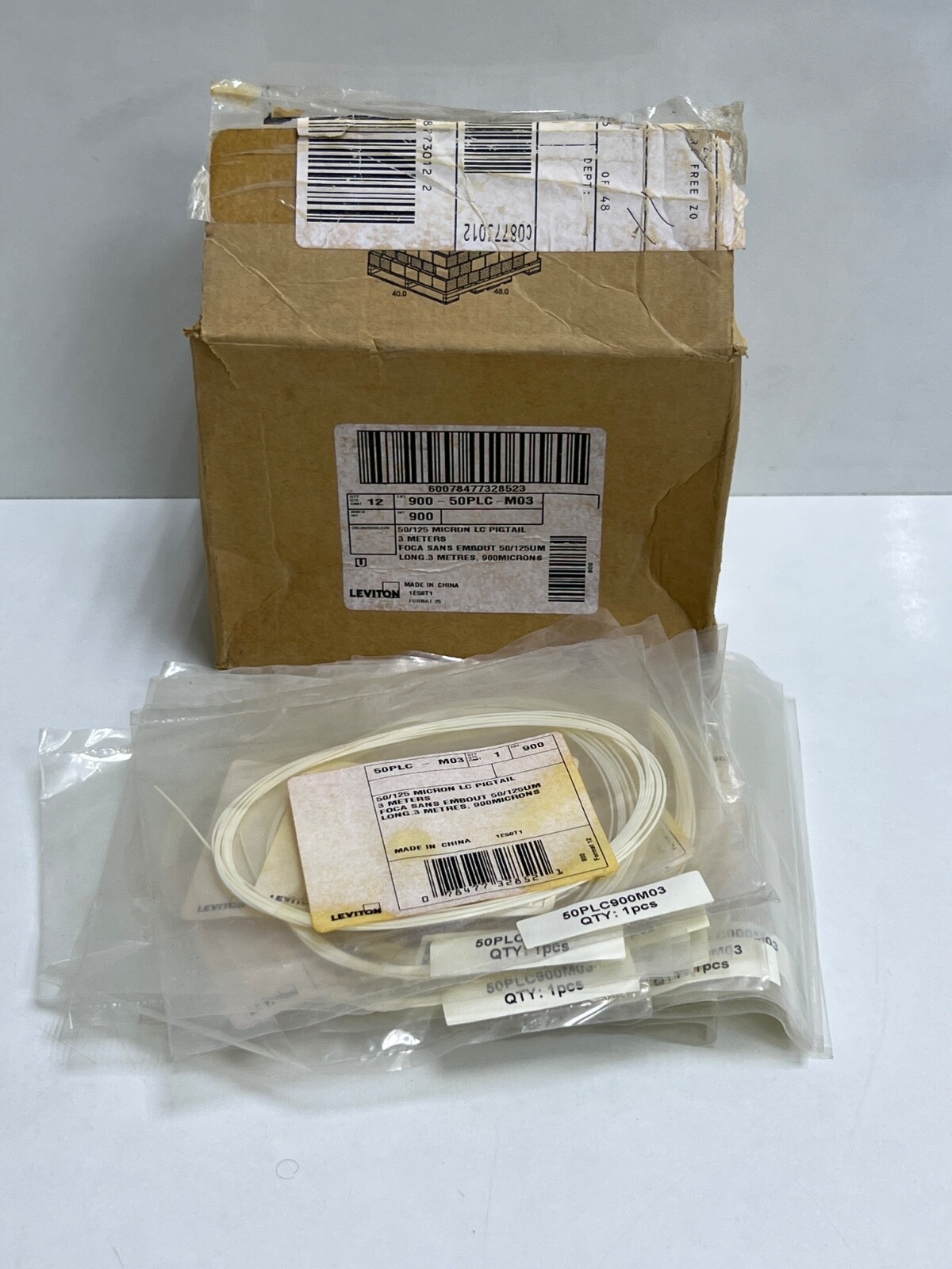(12 PCS) LEVITON 50PLC-M03 50/125 MICRON LC PIGTAIL 3 METERS