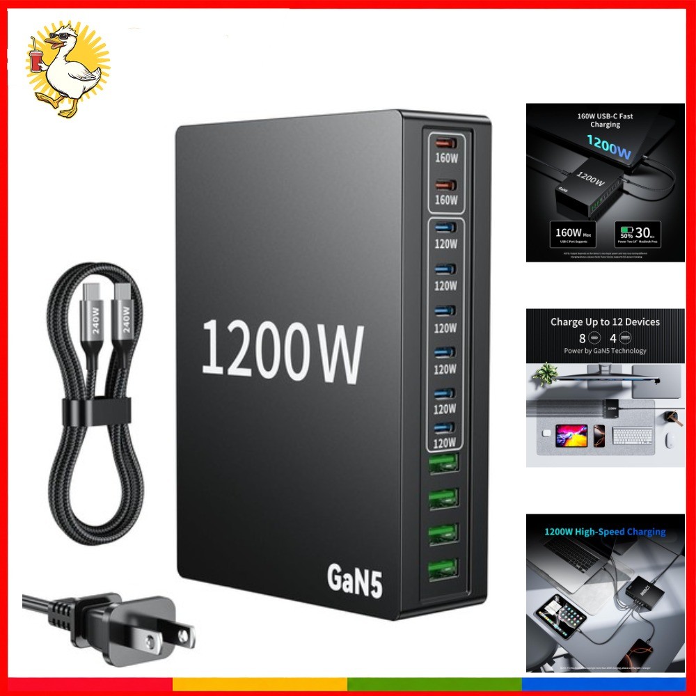 1200W USB C Charger Block Fast 12 Port MacBook Pro Charging Station