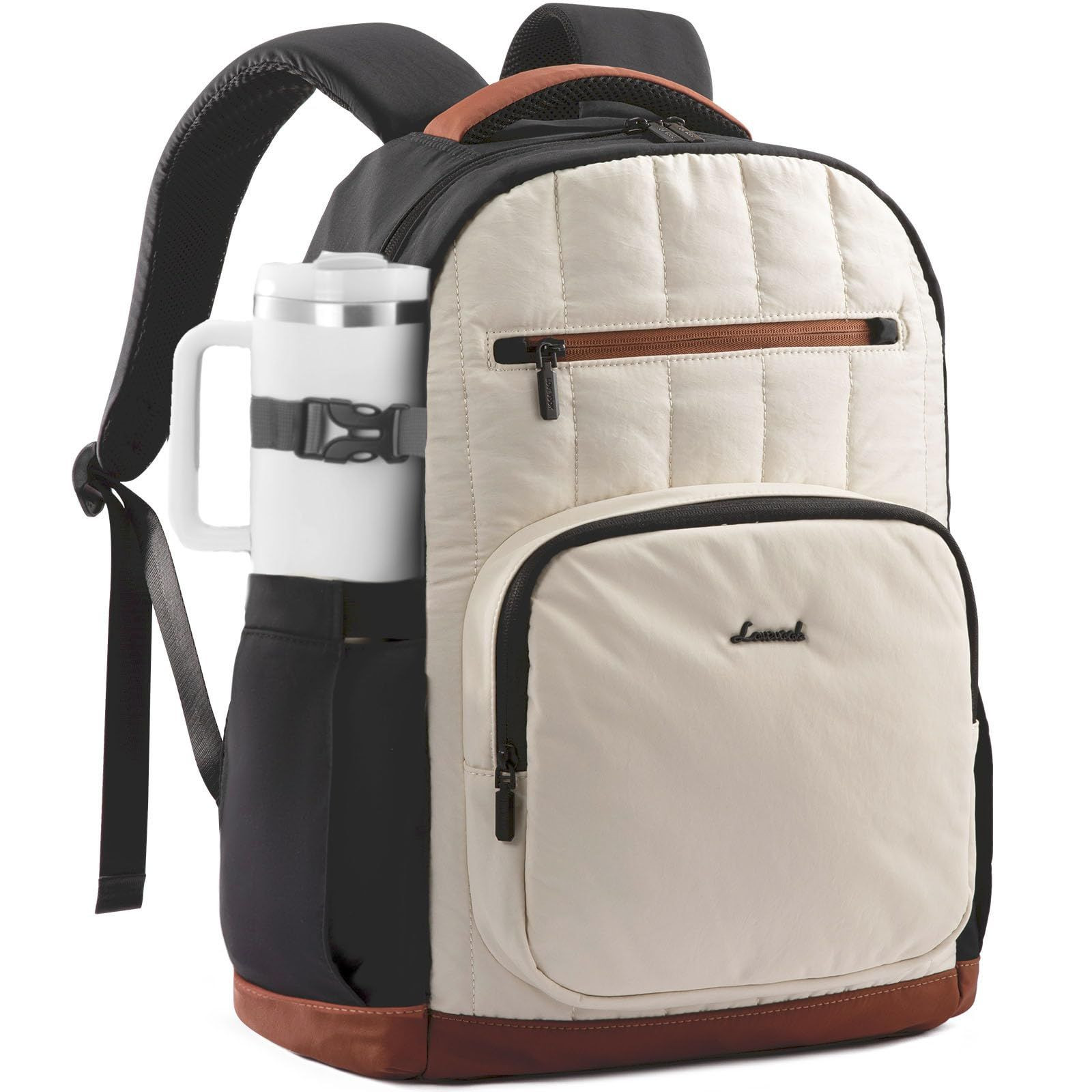 LOVEVOOK Laptop Backpack for Women with 17 Inch, Off-white - Black - Brown