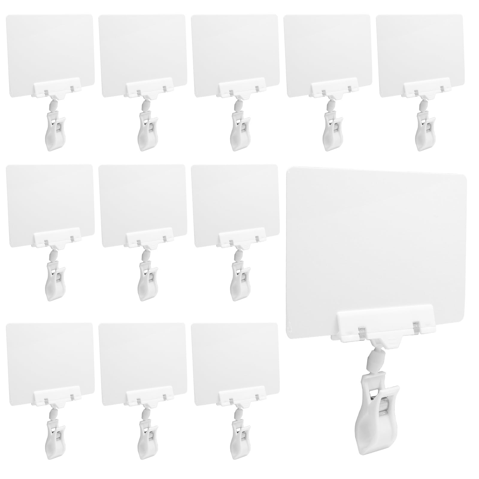 12 Pcs Plastic Chalkboard Sign with Rotating Clip, White