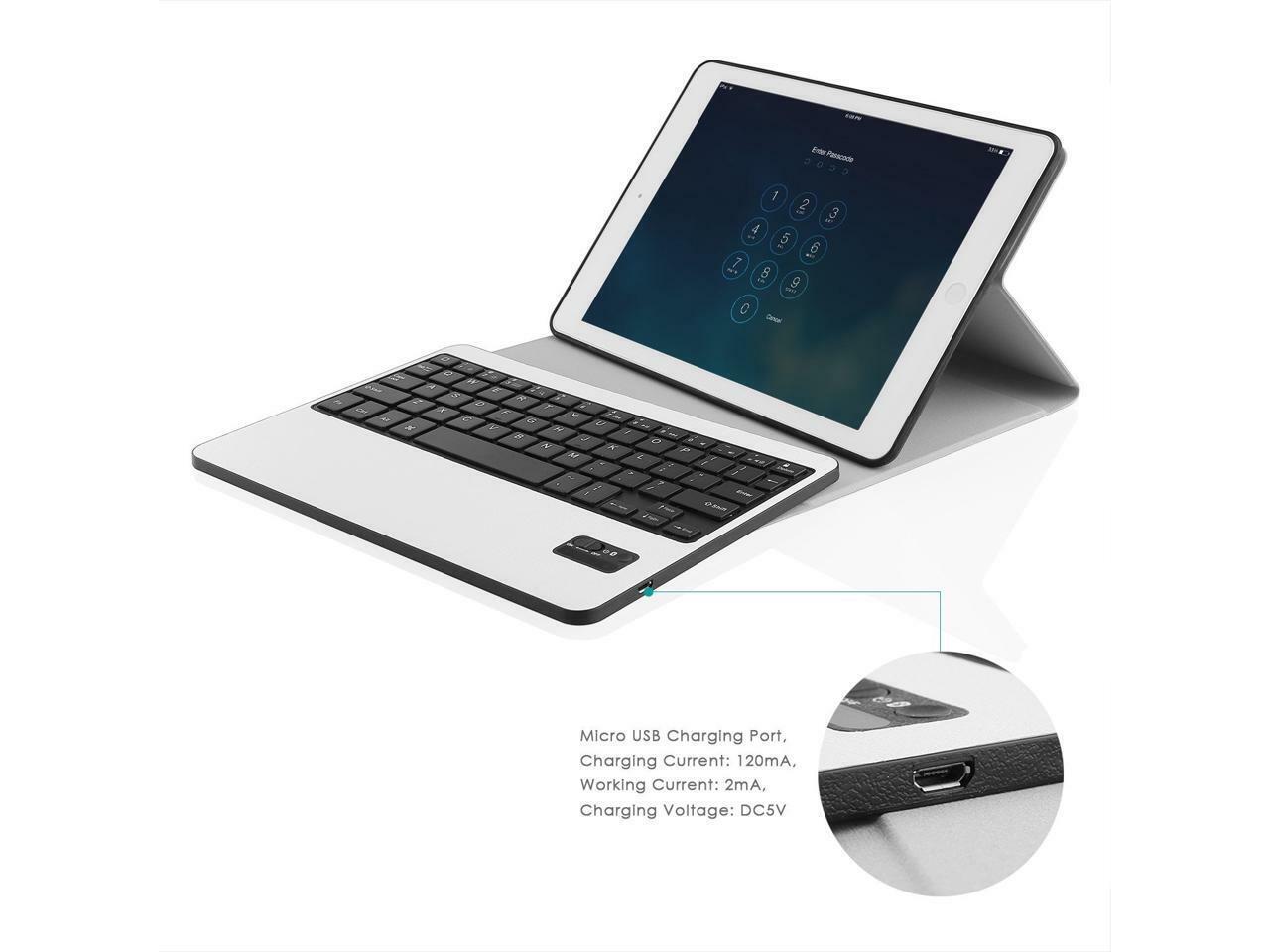 Aukey KM-B4 Bluetooth Ultra Slim Folio Leather Keyboard Stand Case for iPad Air 