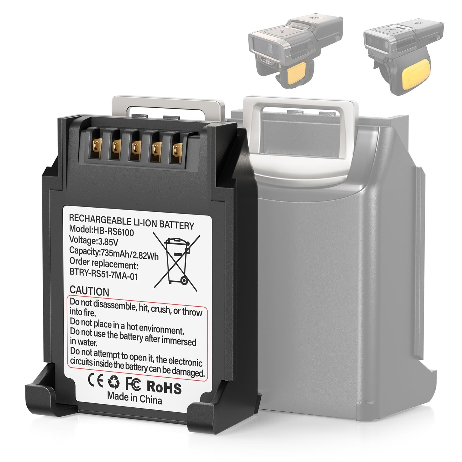 735mAh Replacement Lithium Battery for Zebra RS6100 Ring Scanner, BT-000398 Comp