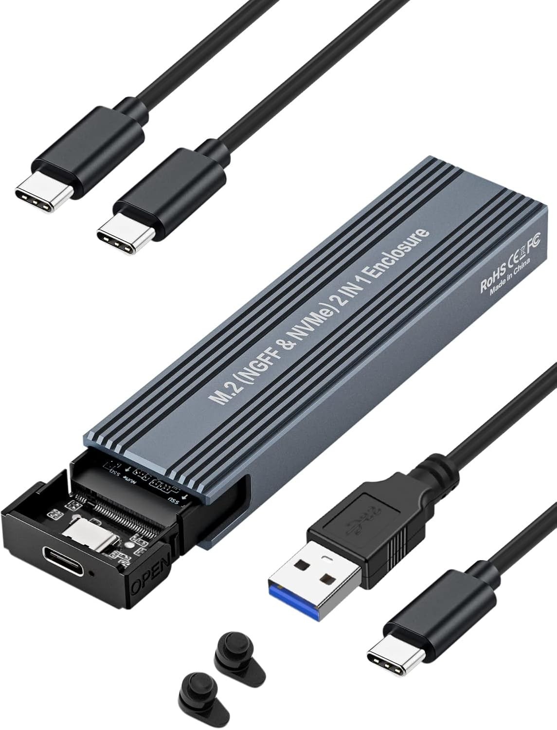 Compact Aluminum M.2 NVMe/SATA SSD Enclosure - 10Gbps Data Transfer with Cooling