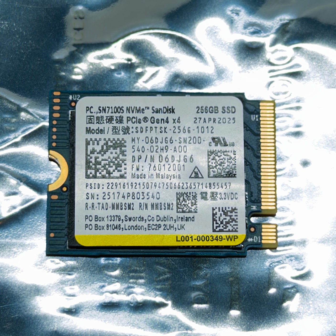 SanDisk PC SN7100S 256GB M.2 2230 NVMe PCIe Gen4 x4 SSD Dell 06DJG6 LOW HOURS
