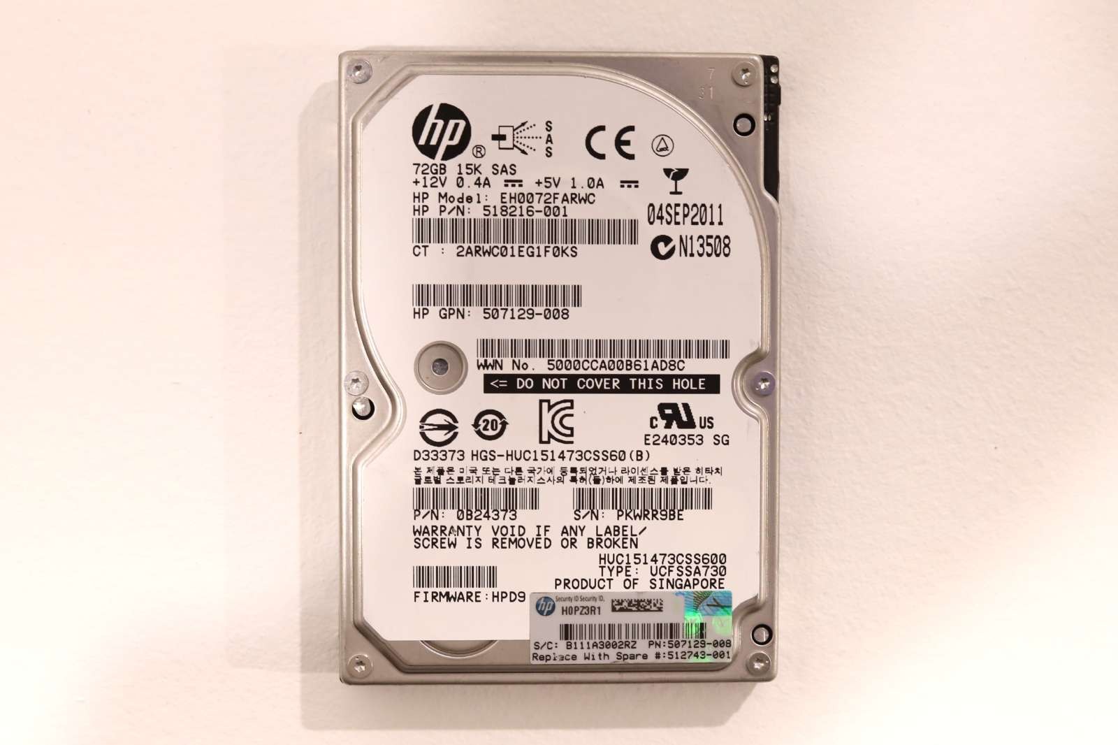 HP EH0072FARWC 72GB 2.5" 6Gb/s 15K RPM SAS Hard Drive P/N: 507129-008 Tested
