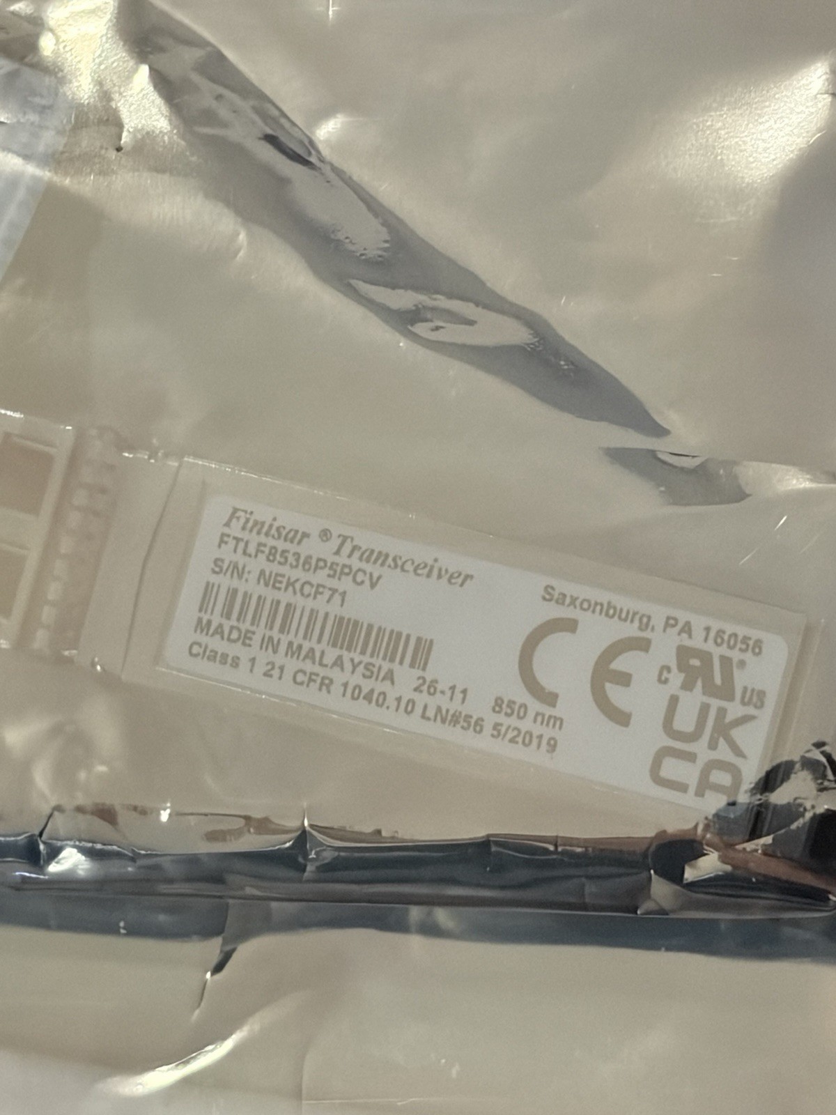 New Finisar FTLF8536P5PCV 25GE/10GE, 25.78/10.3 Gb/s SFP28 SR DOM 100m MMF Trcvr