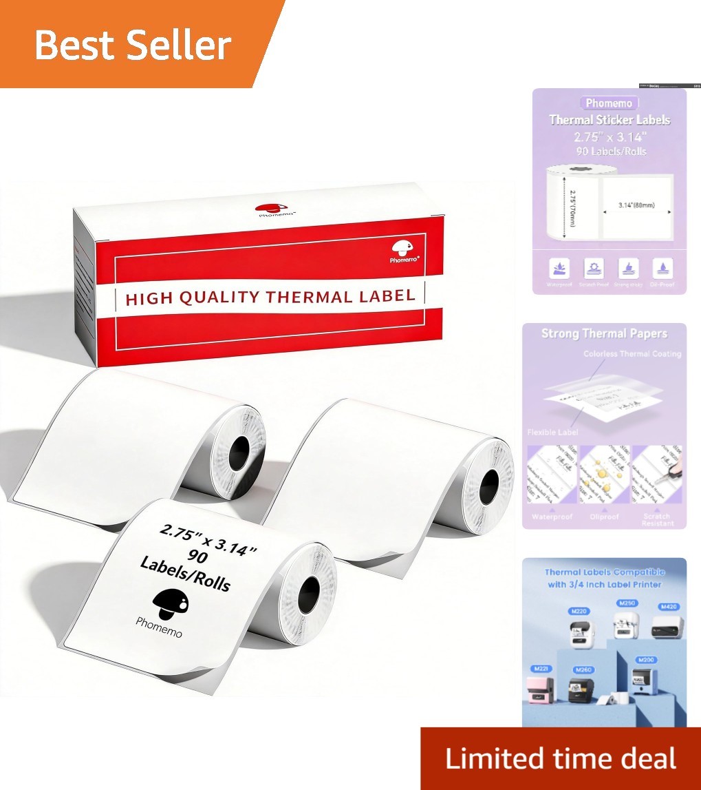 Durable Self-Adhesive Thermal Labels - 3 Rolls, Ideal for Mailing & Addressing