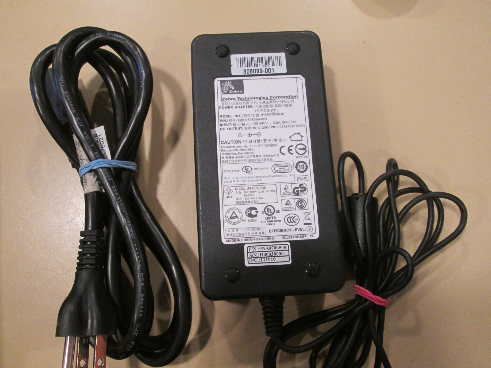 Genuine Zebra AC Adapter FSP070-RDB 808099-001 24V 2.92A 70W Power Supply