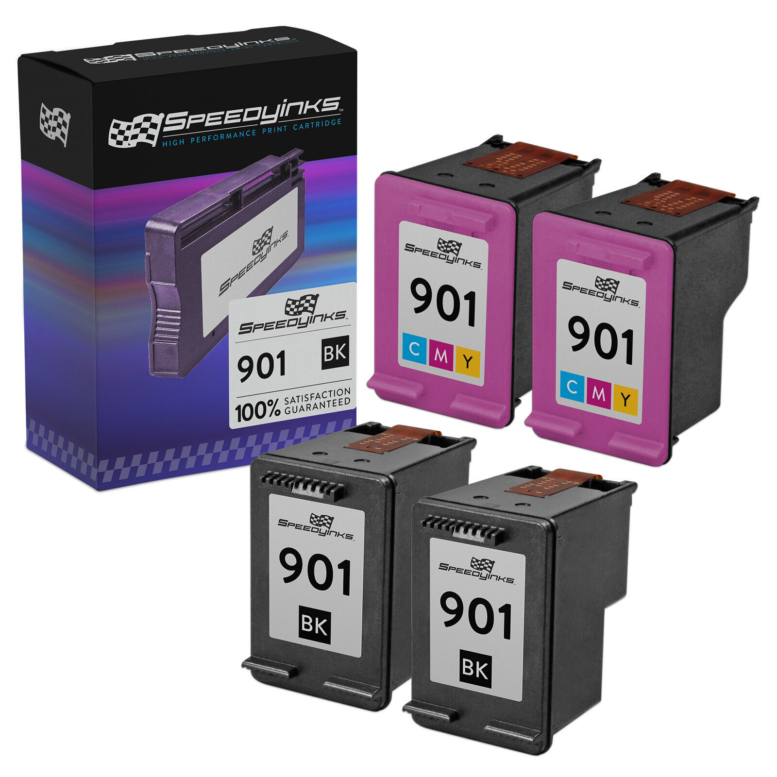 Reman Ink Cartridges for HP 901 Ink (2 Black and 2 Color, 4-Pack)