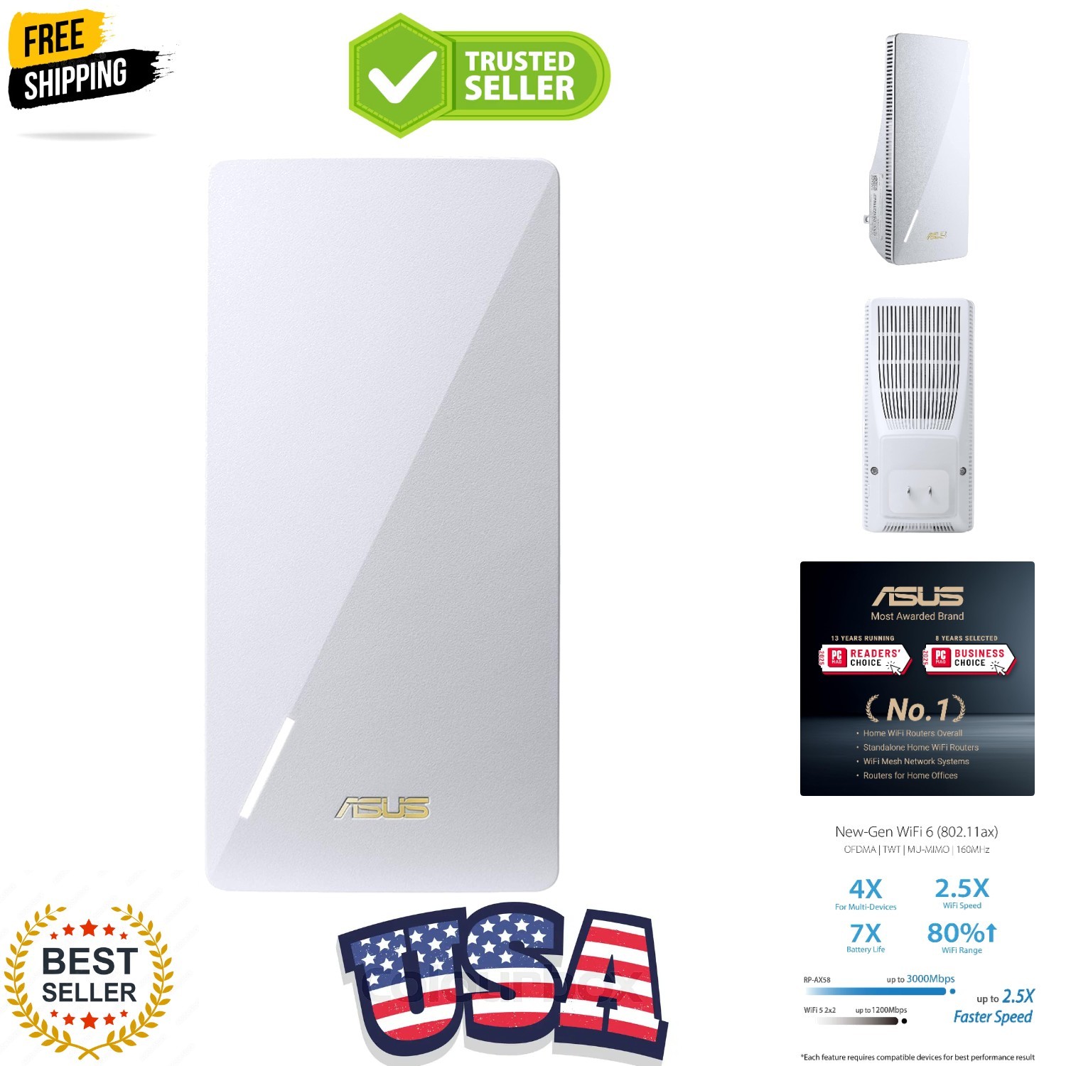 RP-AX58 AX3000 Dual Band WiFi 6 802.11ax Range Extender, AiMesh Extender for ...