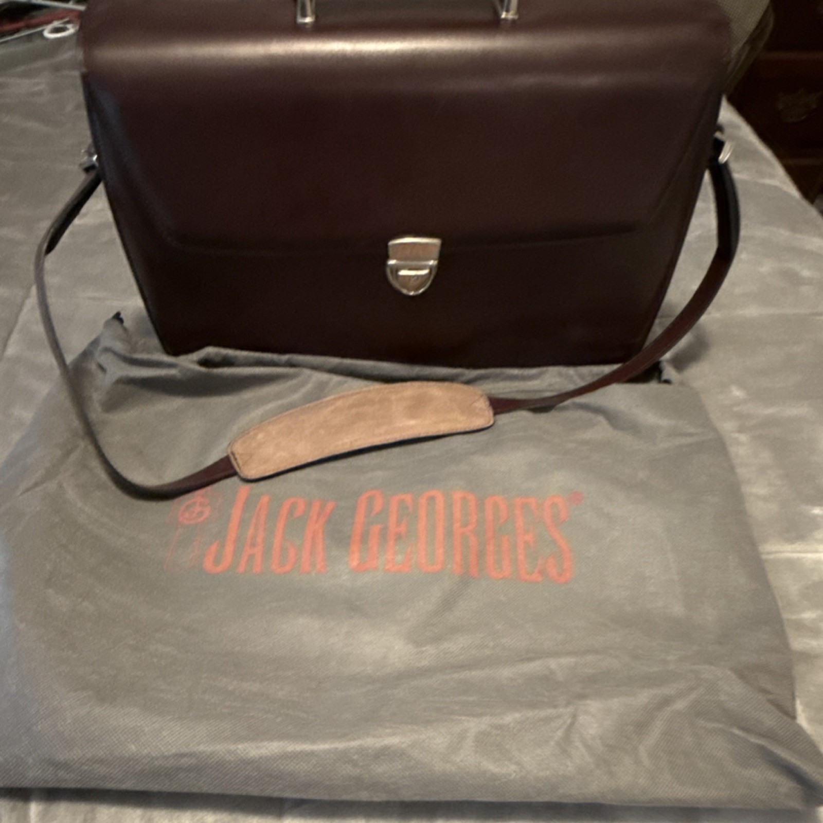 Jack Georges Brown Leather Briefcase for 15" Laptop, Shoulder Strap, Lockable