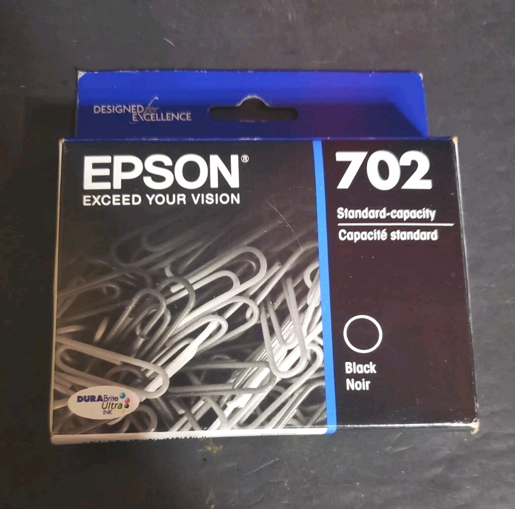 Genuine Epson 702 Black Ink Cartridge T702120 Standard Capacity EXP 07/2027 New