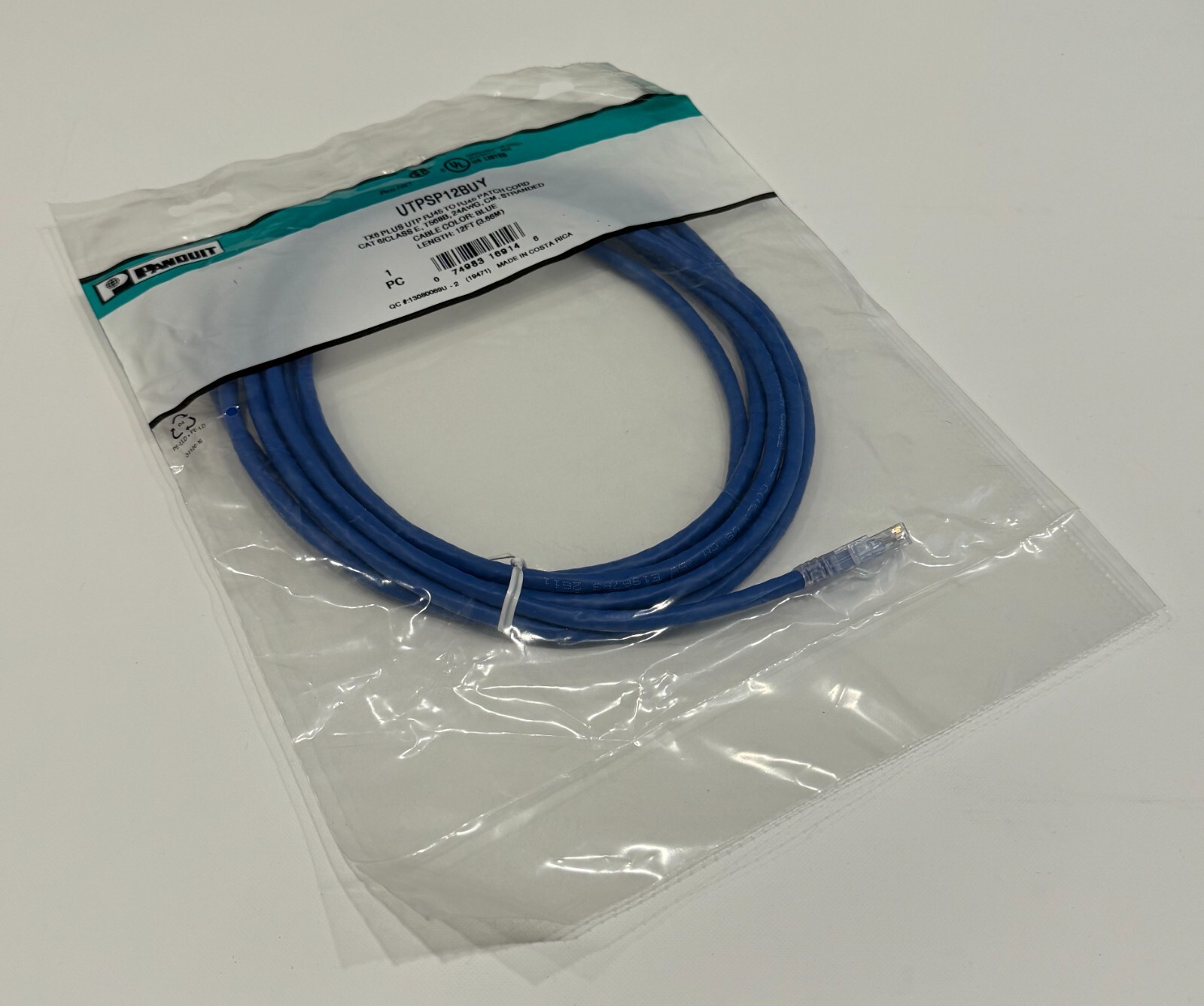 PANDUIT UTPSP12BUY UTP PATCH CORD 2 X TX6 CONNECTORS BLUE CATEGORY 6 12 FOOT NEW
