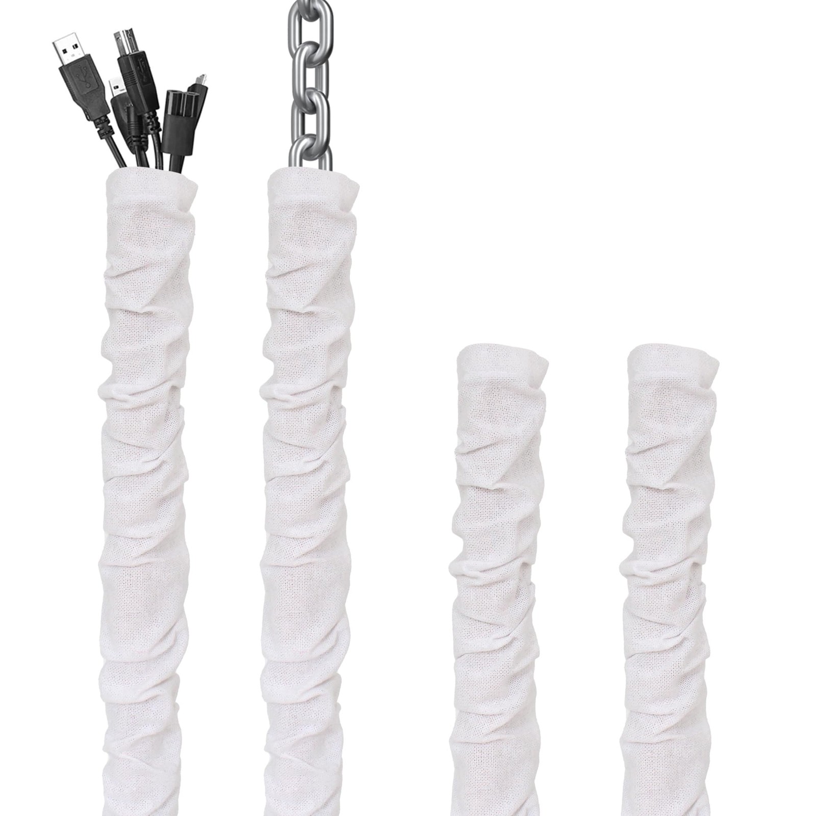 Hkoaodeo White Fabric Cord Cover, 2 Pcs 6 Feet and 2 Pcs 4 Feet Chain Cable S...