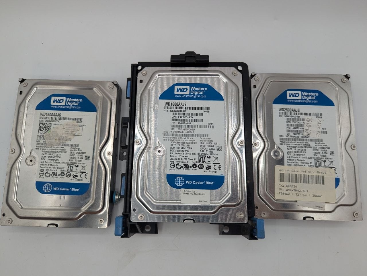 Lot of WD Caviar Blue SATA Hard Drives 2x160 + 1x250GB Untested - ST96-2