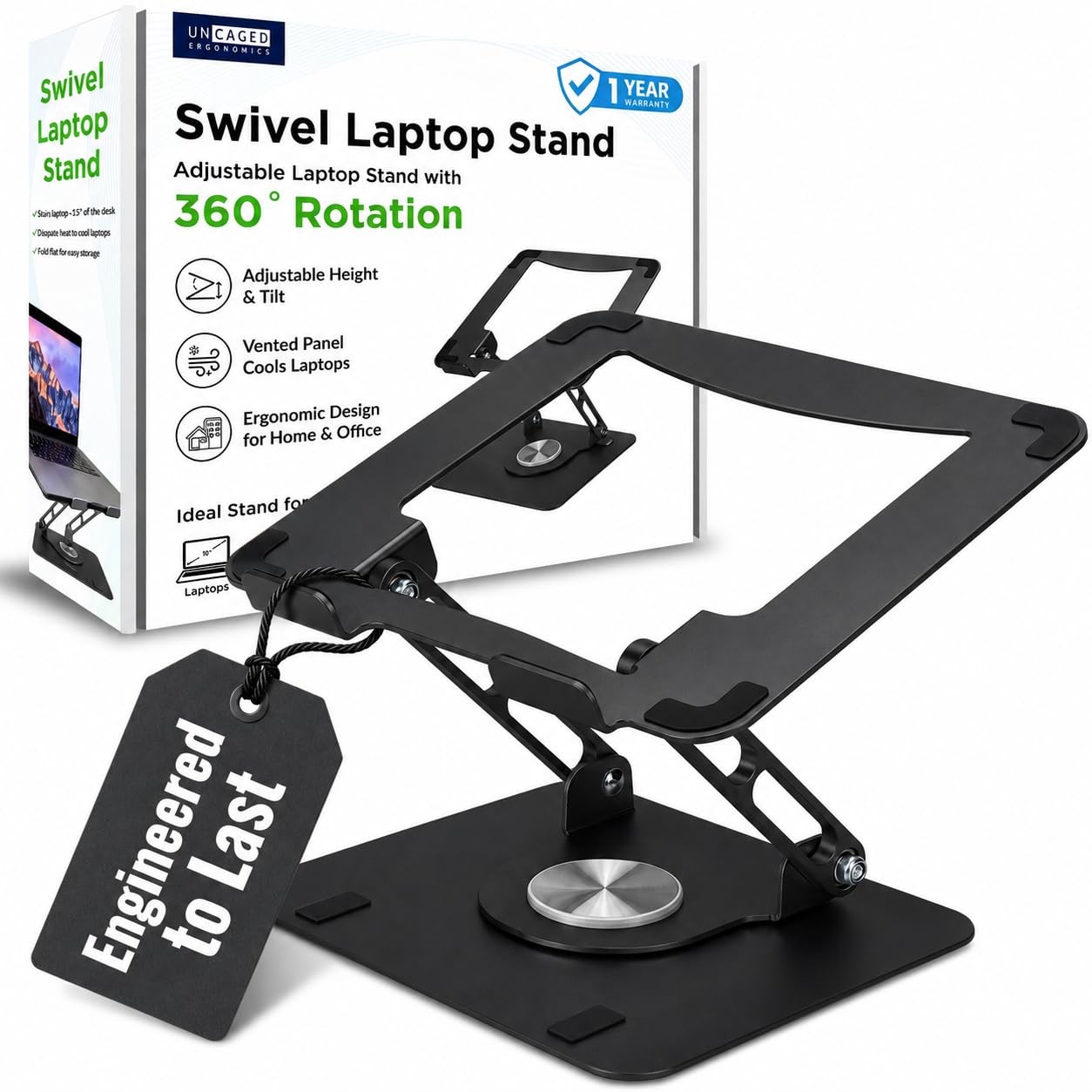Laptop Stand for Desk Riser/360° Swivel (Black)