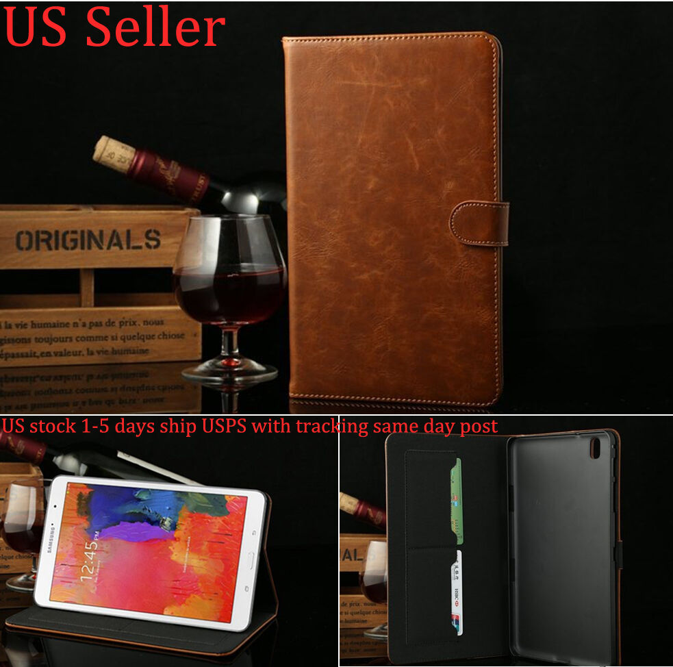 Luxury Real Leather Flip Case Wallet Cover For Samsung Galaxy Tab4/3/2