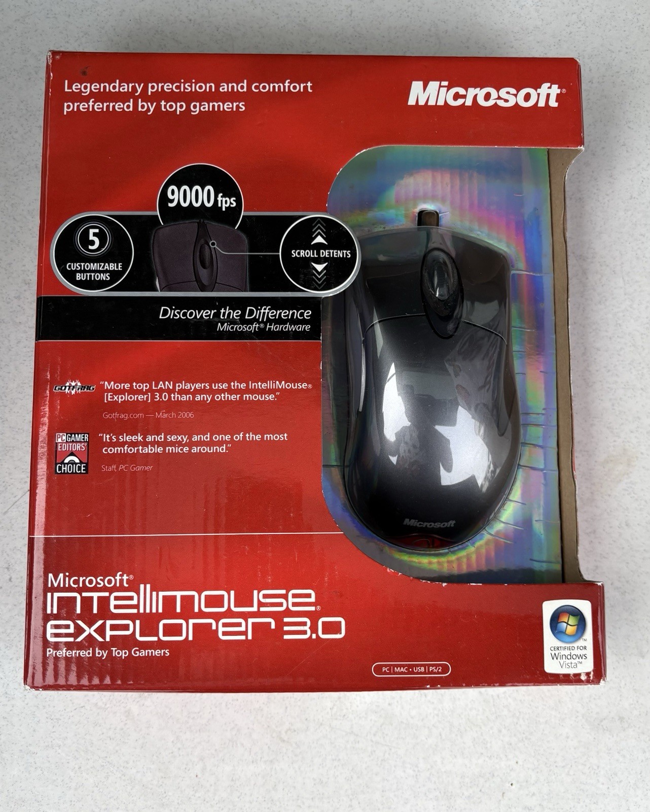 Microsoft IntelliMouse Explorer 3.0 Optical 8000 DPI 5-Button USB/PS/2 Gray NOS