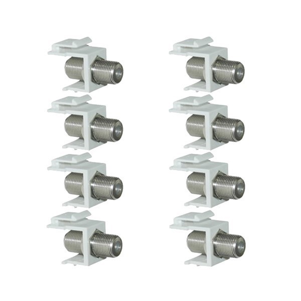 8 Pcs F Type Female to Female Keystone Jack Coaxial Cable Coupler Snap In White