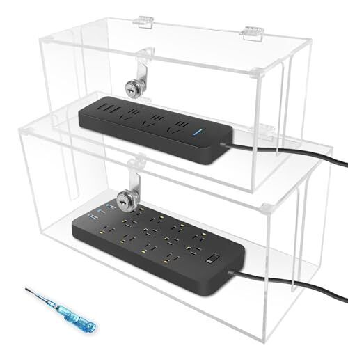2PCs Cable Management Box Acrylic,Cable Organizer Box & Power Strip Cover, Wi...