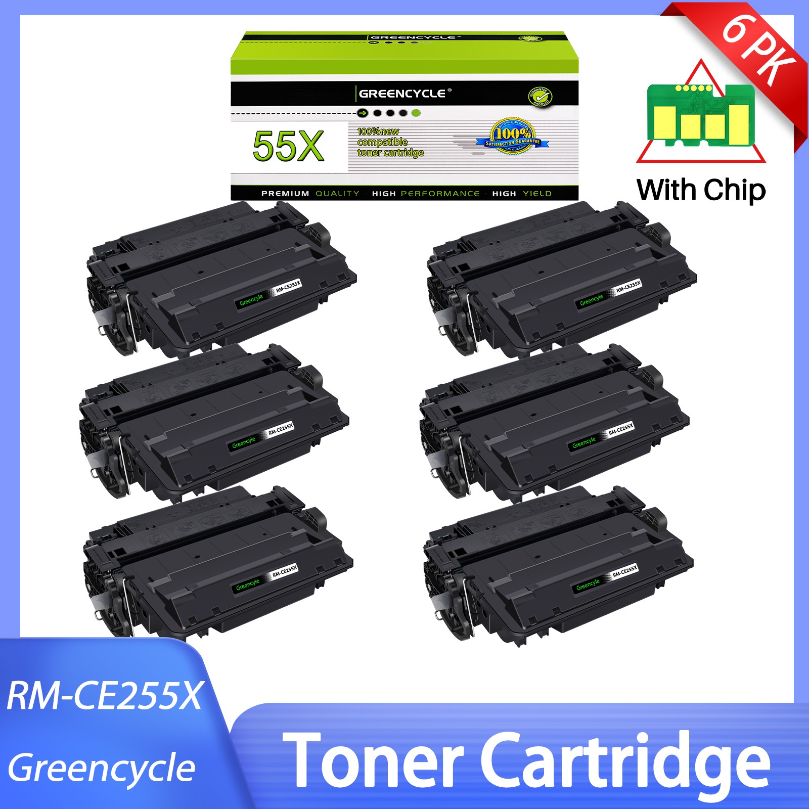 6PK CE255X 55X Black Toner For HP LaserJet Enterprise 500 MFP M525dn M525f P3011