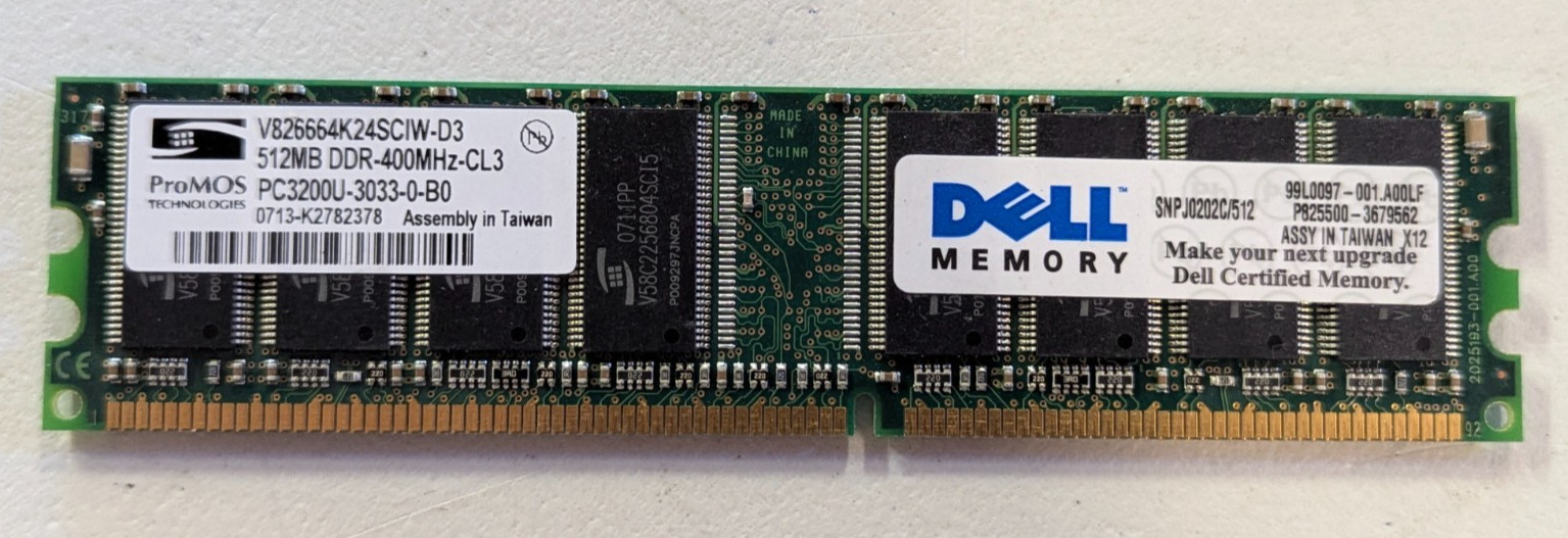 Dell ProMOS V826664K24SCIW-D3 512MB PC3200 DDR-400 184-Pin DIMM RAM
