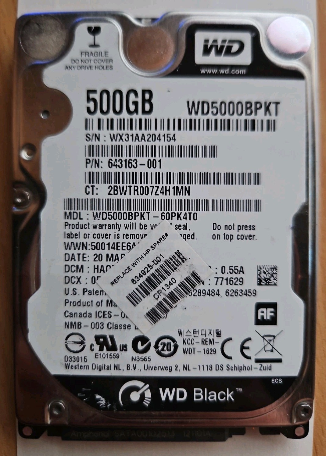 Western Digital | WD5000BPKT-60PK4T0 | 500GB | SATA3 | 32MB Cache | Health: Good