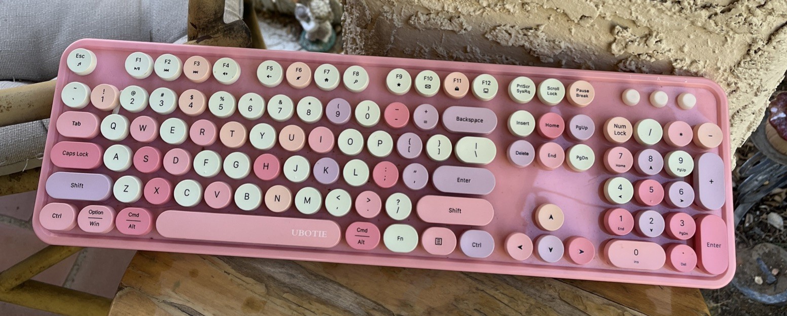 Pink Colorful UBOTIE Wireless Bluetooth TKL Keyboard 84 Retro Round Keycaps