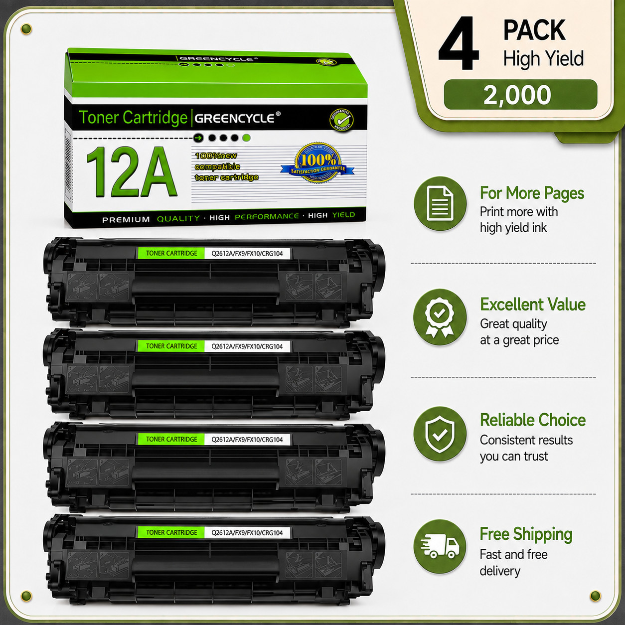 4 PACK Q2612A Replace For HP 12A Toner Cartridge LaserJet M1005f MFP M1319f MFP