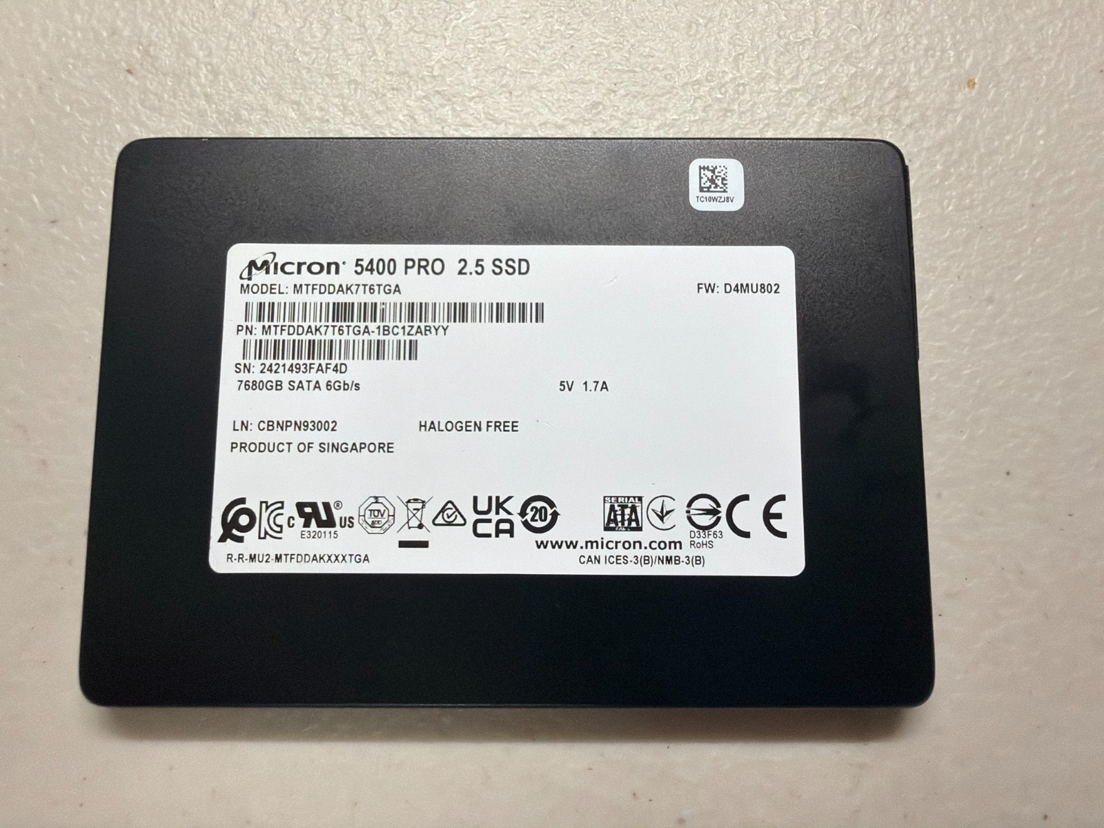 MICRON 5400 PRO 7.68TB SATA 6Gb/s 2.5" 7680GB SSD MTFDDAK7T6TGA