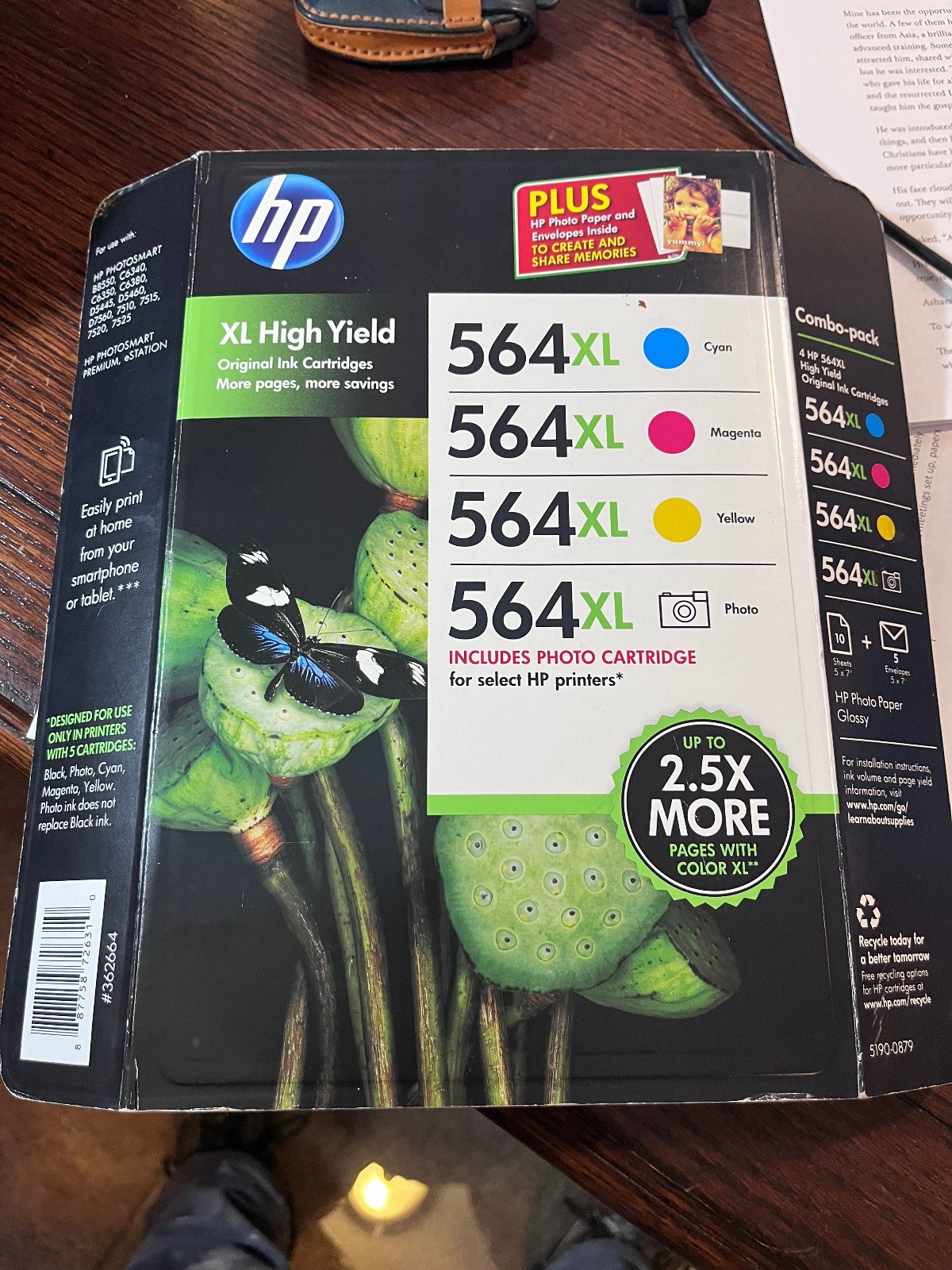 HP 564XL Cyan Yellow Magenta Photo Black Ink Cartridges D8J62BN Exp 01/2017