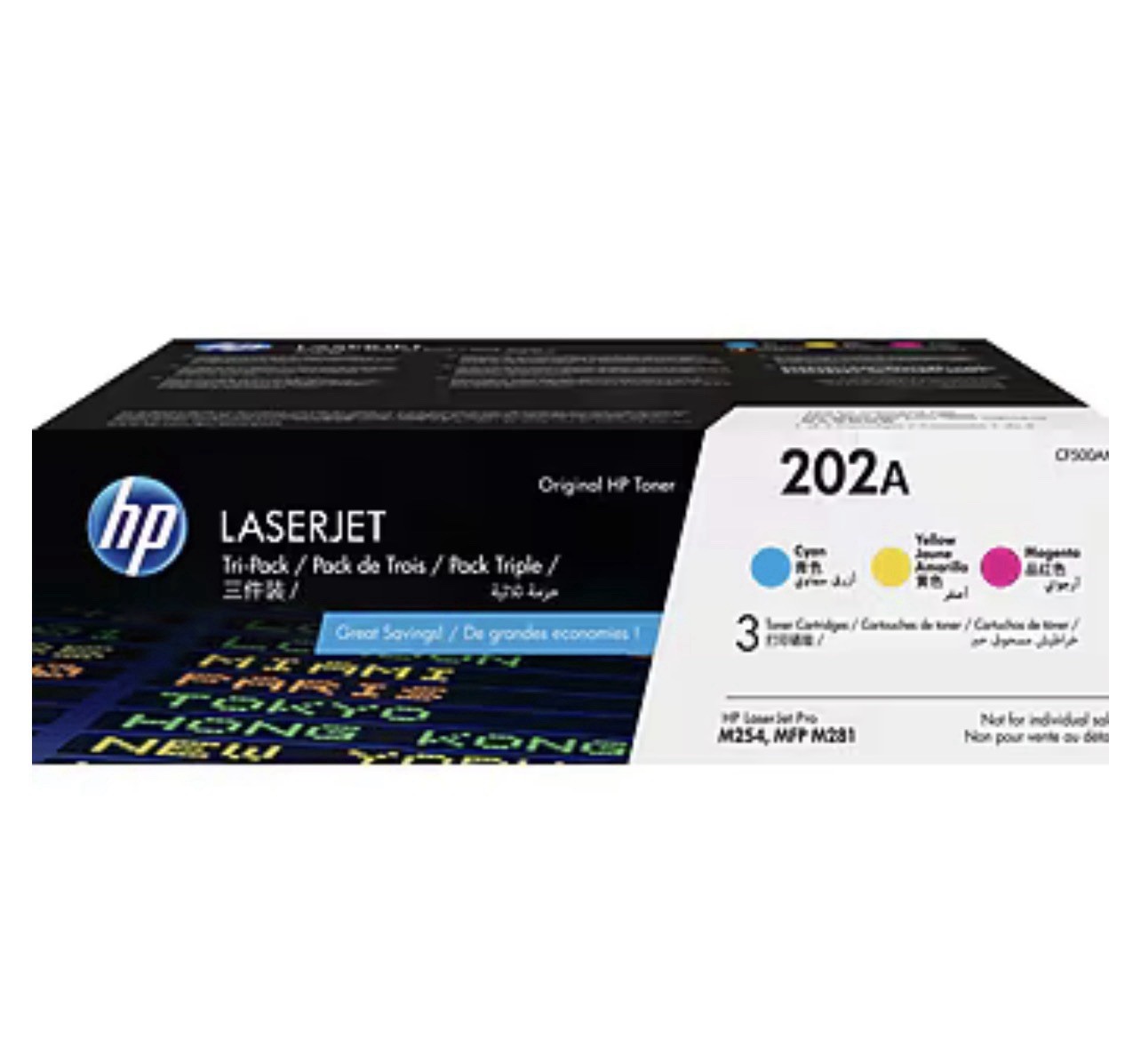 HP 202A CF500AM Tri-Pack Cyan Yellow Magenta Toner Genuine New Sealed M254 M281 
