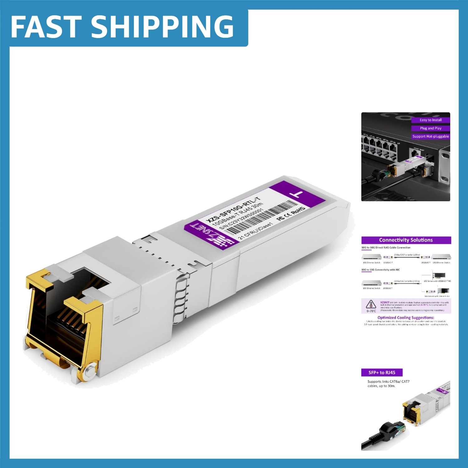 Durable Aluminum 10G SFP+ to RJ45 Transceiver - Reliable Connectivity Solution