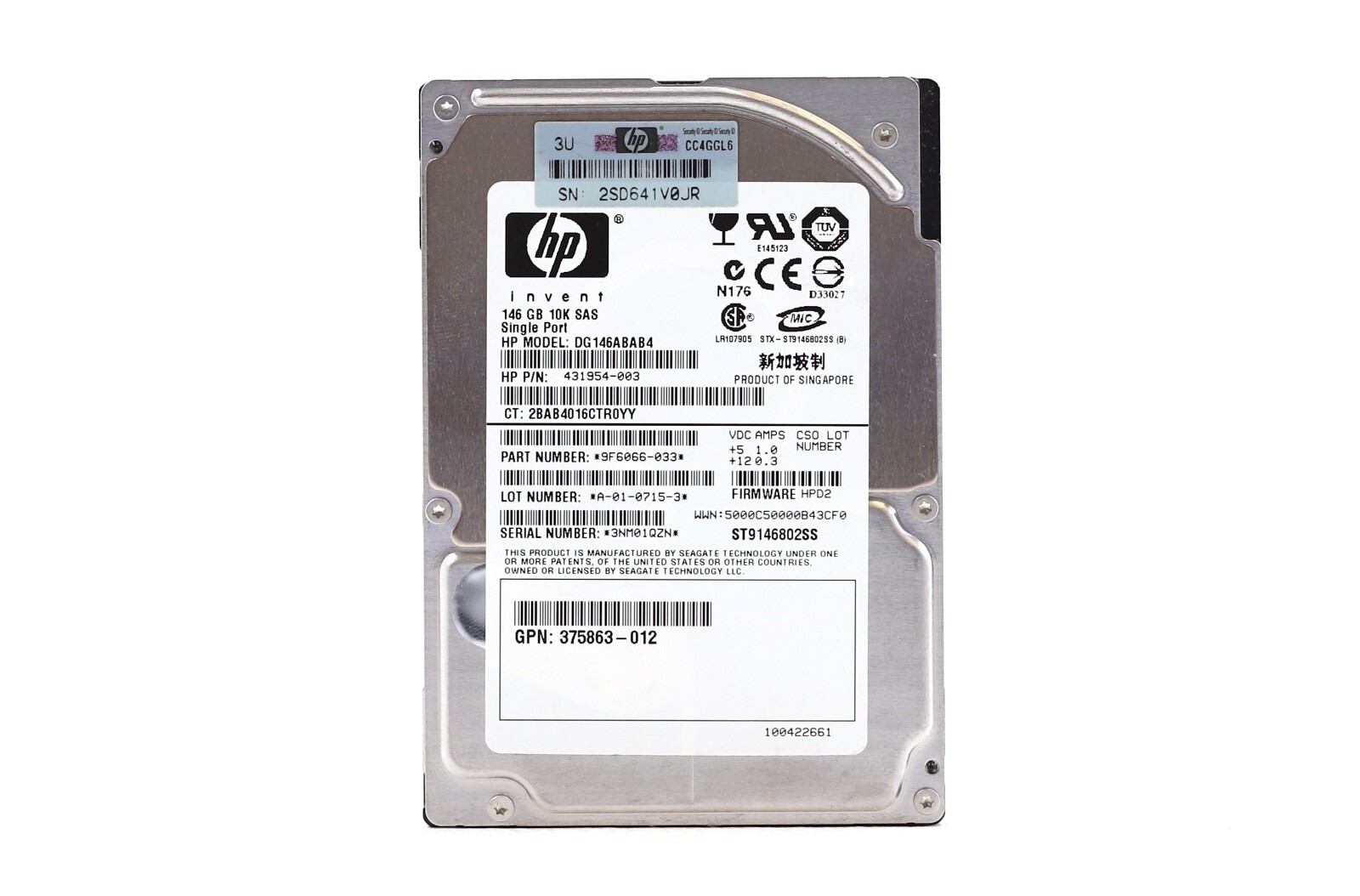 HP DG146ABAB4 146GB 2.5" 3Gb/s 10K SAS Hard Drive P/N: 9F6066-033 Tested Working