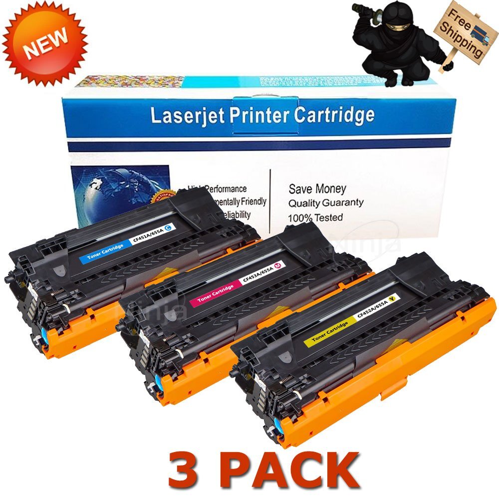 3pk Color Toner Cartridges for HP CF450A 655A Laserjet M682 M681f M652dn M653dn