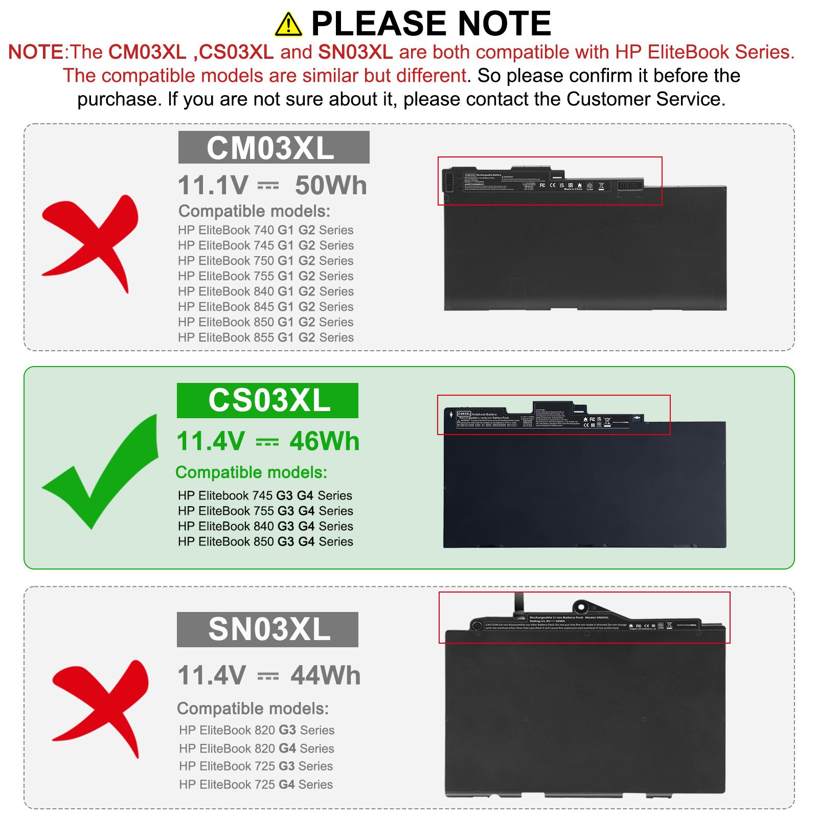 Lot CS03XL Battery for HP Elitebook 745 840 G3 G4 854108-850 800513-001 T7B32AA 